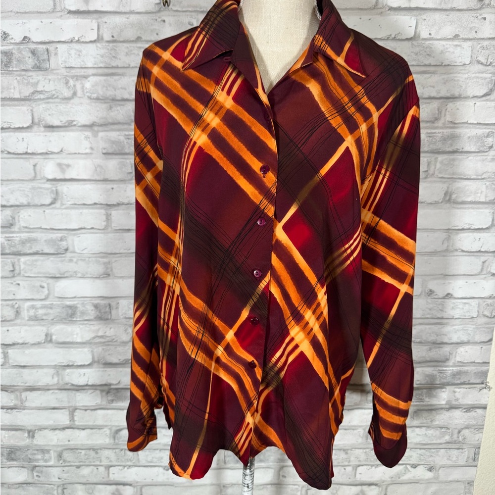 Vintage Claudia Richard Vintage Plaid Red and Orange Button Shirt